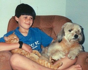 Jonathan, Annie, and Stinky, our cat with a milk intolerance.